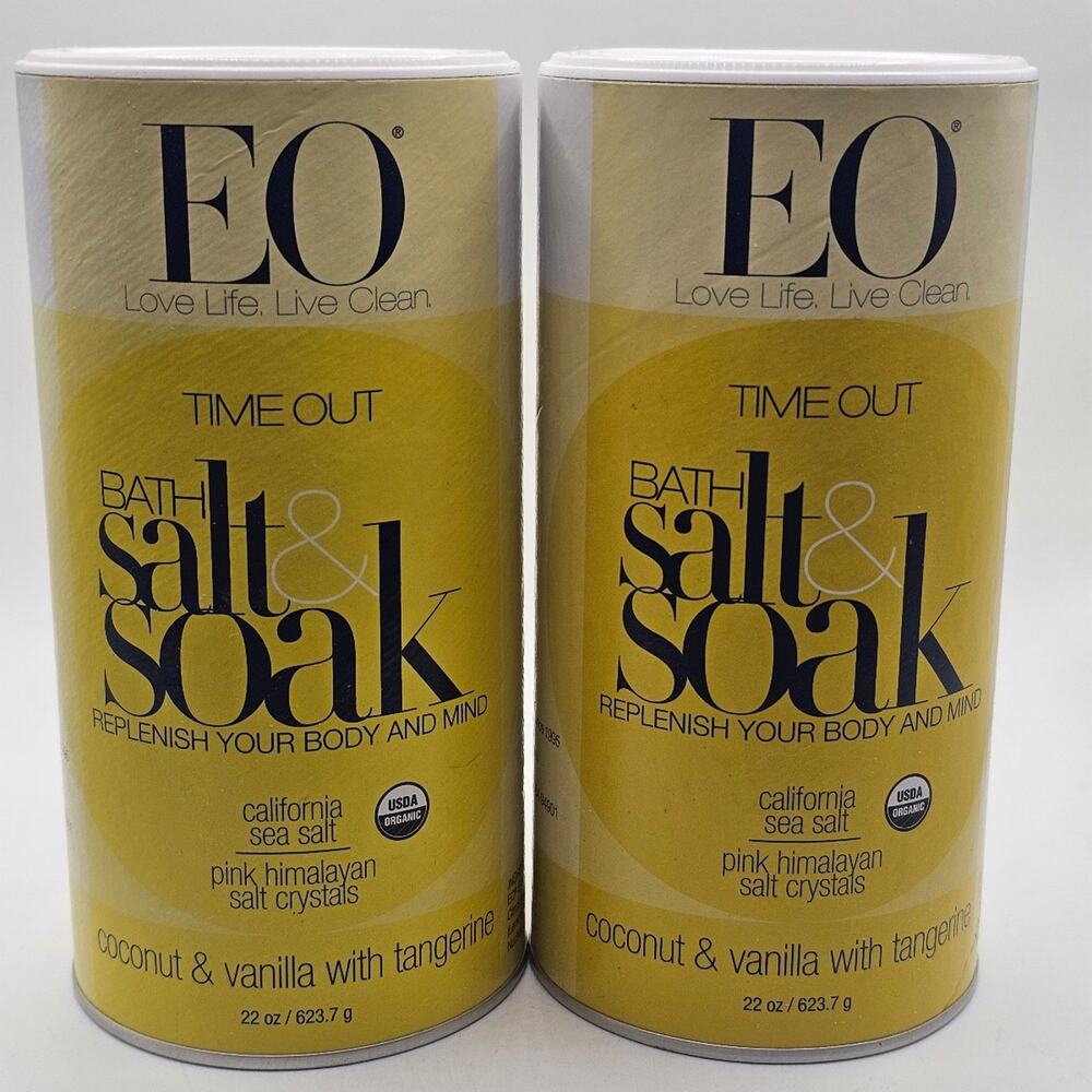 EO Time Out Bath Salt & Soak Coconut & Vanilla with Tangerine 22oz, LOT OF 2